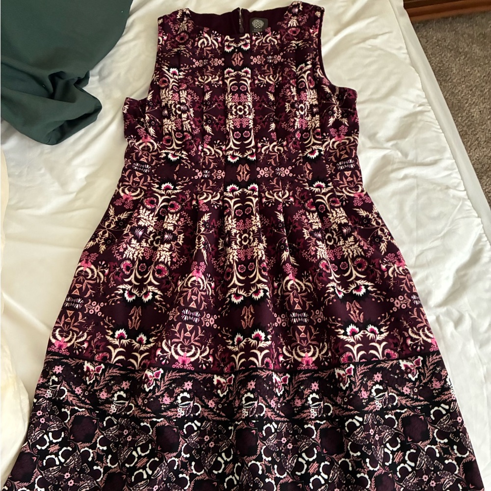 Vince Camuto Burgundy and Pink Midi Dress